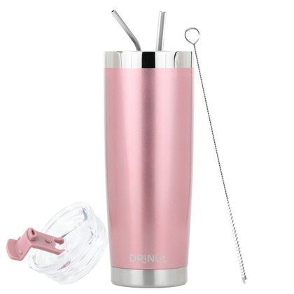 20oz Insulated Tumbler Spill Proof Lid 2 Straws (Rose Gold)