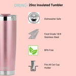20oz Insulated Tumbler Spill Proof Lid 2 Straws (Rose Gold)