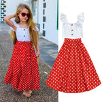 Sleeveless White Top & Spotted Red Skirt