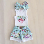 3Pcs Set Floral Vest With Bow And Sorts