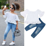 Ruffle Sleeve Off Shoulder Top & Jeans
