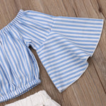 Blue Stripe Flare With Ripped jeans 2pcs Set